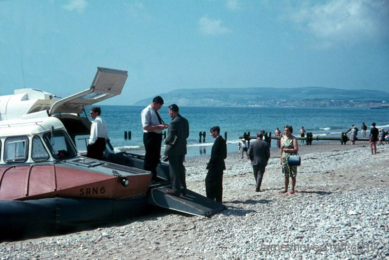 The SRN6 with Hovertravel - Checking tickets at Southsea (credit: Pat Lawrence).